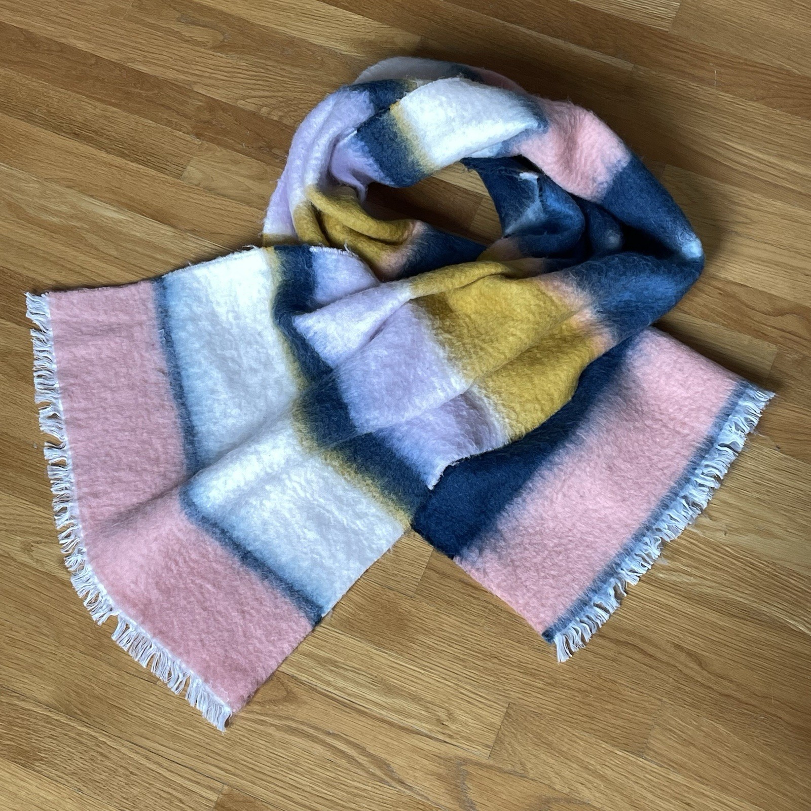 Anthropologie Soft Striped Scarf Pastel Multicolor Fringe Cozy Winter Wrap