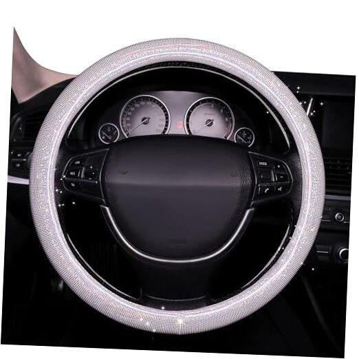 Bling Steering Wheel Cover, Bling Crystal Rhinestone Car Steering Cover White