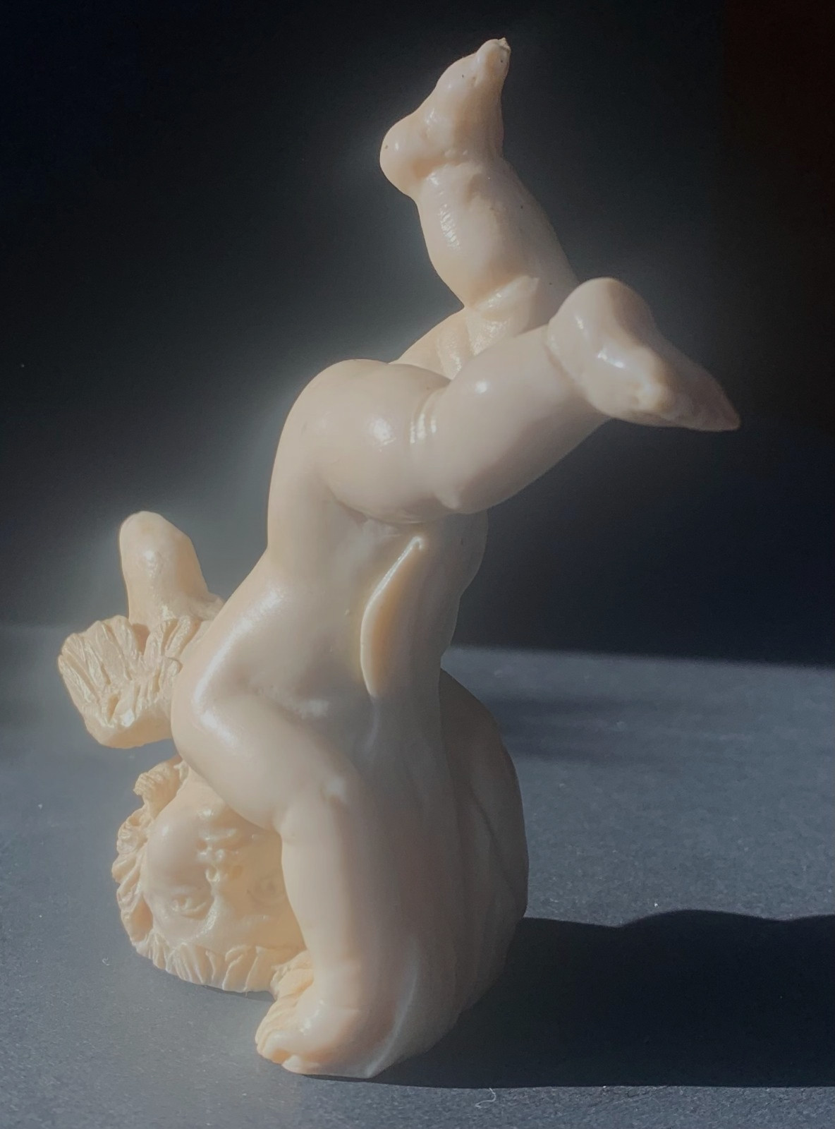 RARE: Vintage Tumbling Cherub Alabaster Figurine by Italian Sculptor A. Santini