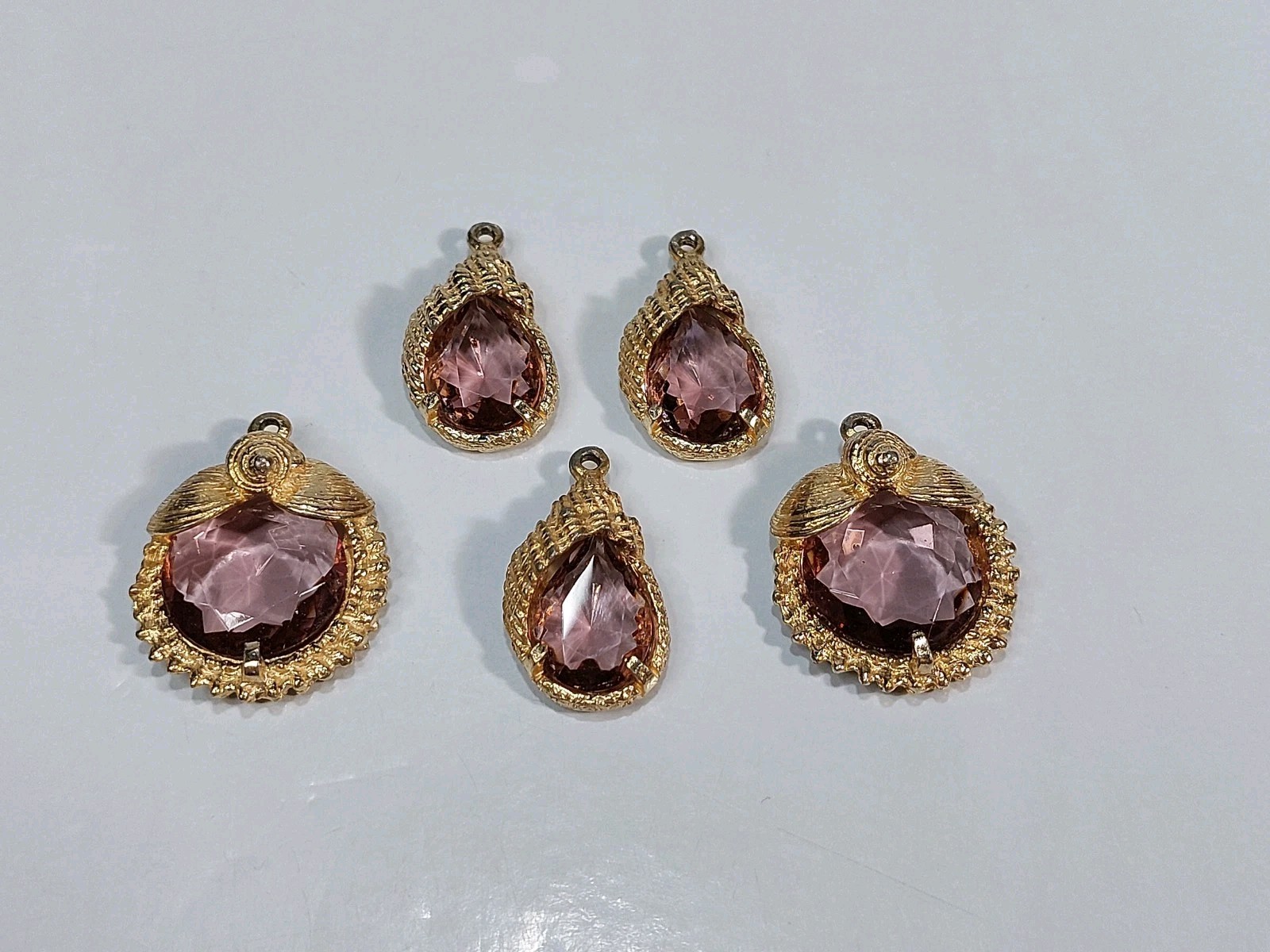 5 PCS Purple Teardrop  Pendants With Seashells 