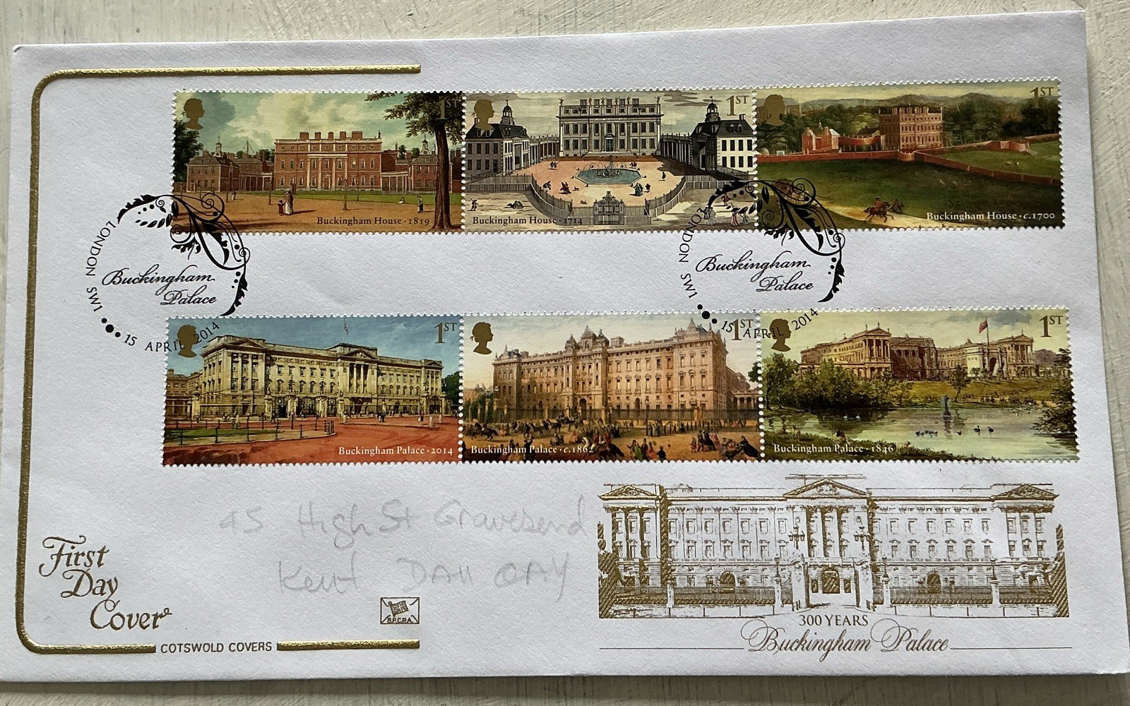 GB QEII 2014 Buckingham Palace Cotswold Embossed FDC London SW1 SHS