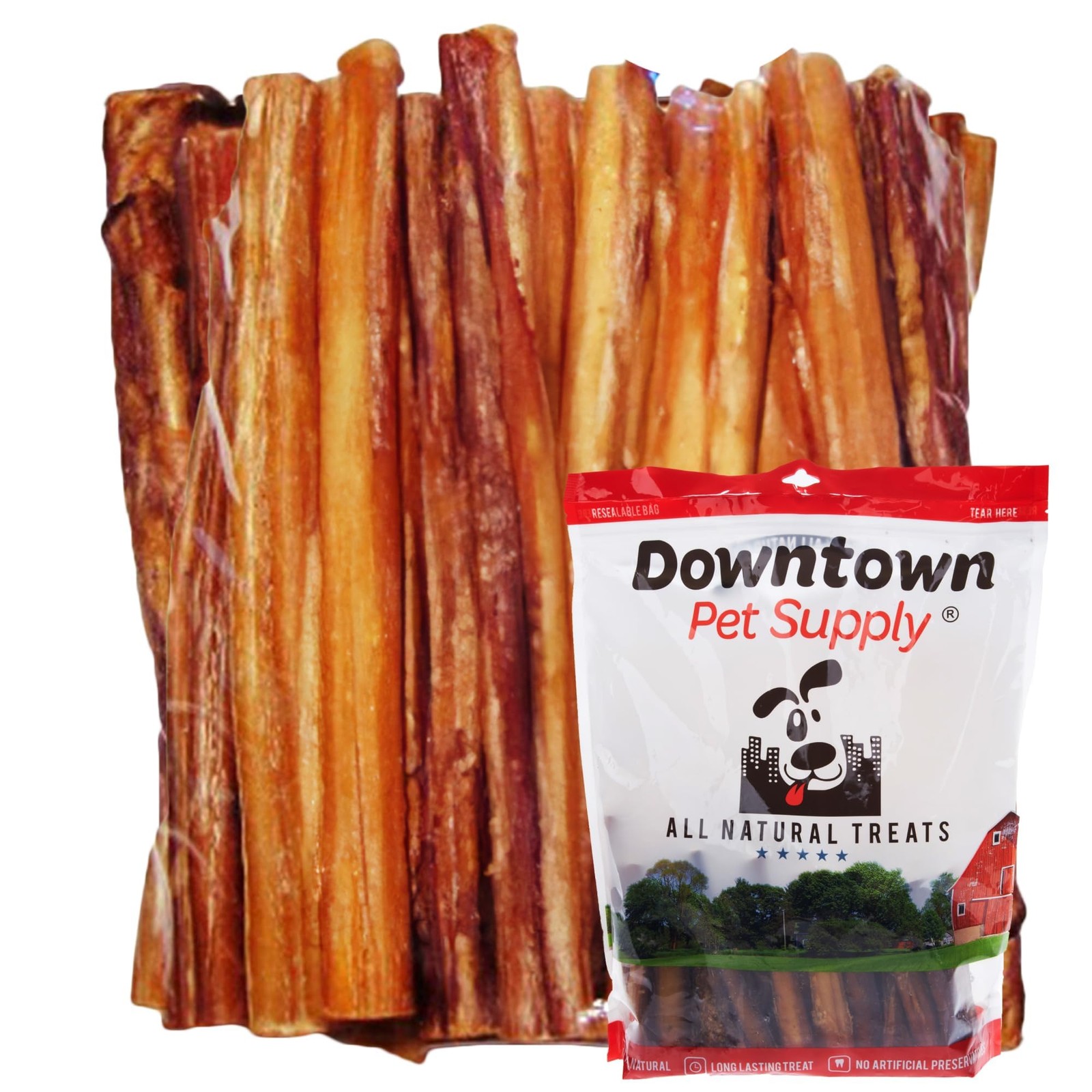 Downtown Pet Supply 12-inch Bully Sticks for Large Dogs, Pack of 8 - Single Ingr