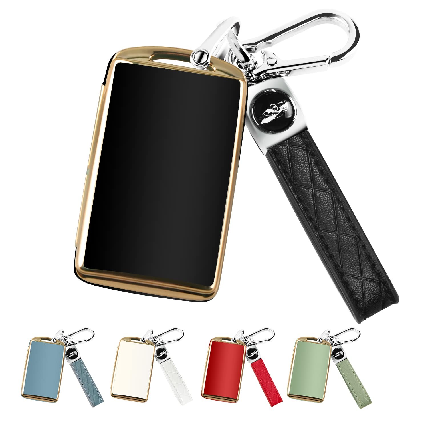 QBUC for Mazda Key Fob Cover Case with Leather Keychain Small, Black 