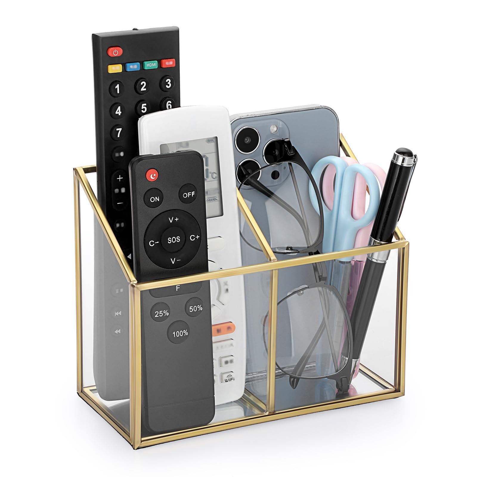 Glass Remote Control Holder Gorgeous Caddy with 2 Compartments Decorative