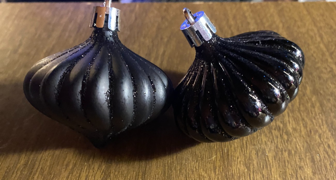 2 Shatterproof Black Teardrop Small Christmas Ornaments 2.5"