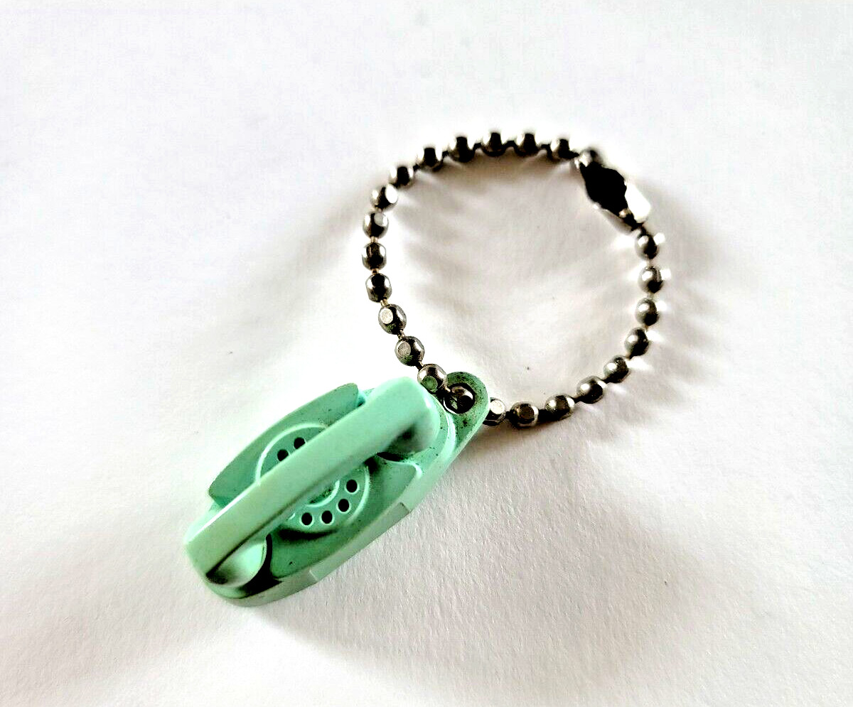 Vintage Princess Phone Turquoise Miniature Advertising Ball Chain Key