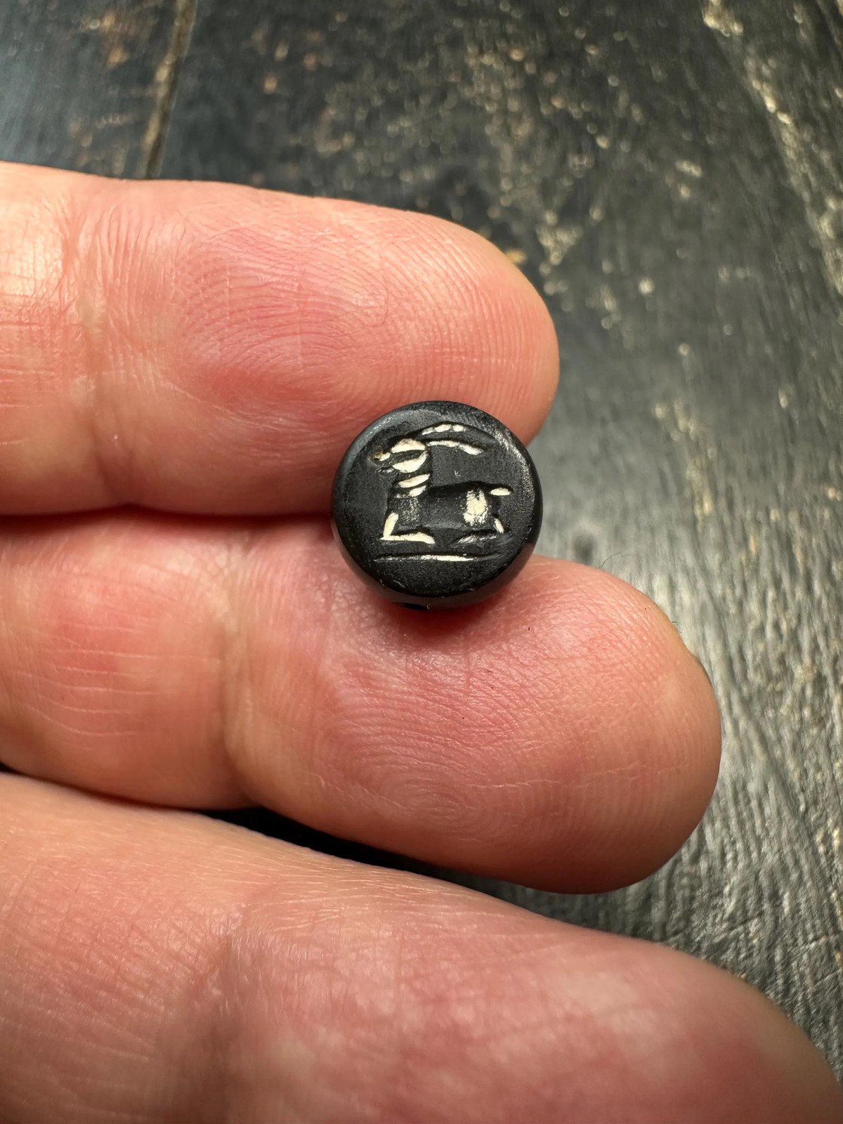 Carved Agate Deer Seal Bead, 10mm Banded Agate Stag Amulet Bead, Ancient Style