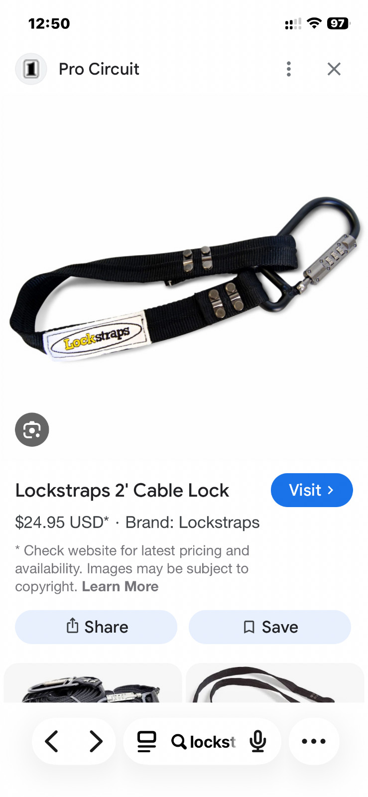 Lockstraps Many-Use 2' Combo Steel Cable for Lawn Decor, Motorcycle Helmet...NEW