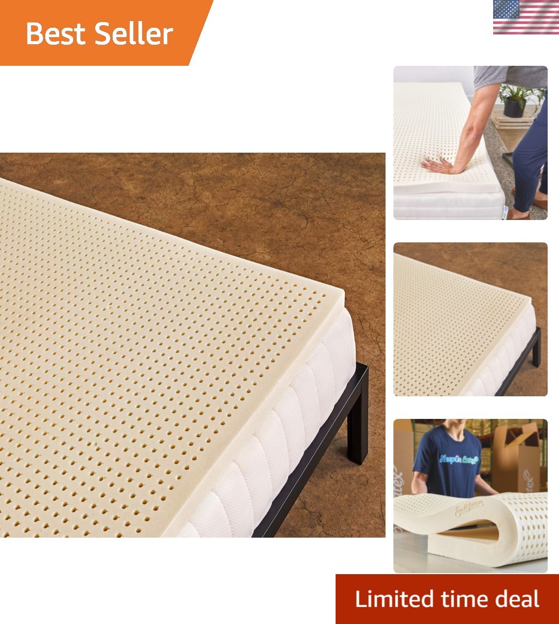 Pure Green Natural Latex Mattress Topper - Soft - 2 Inch - Queen Size GOLS Ce...
