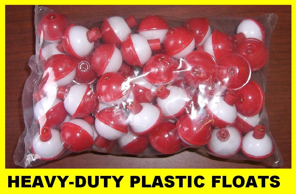 50 FISHING BOBBERS Round Floats 2" RED & WHITE! SNAP ON FREE USA SHIP #07120-006