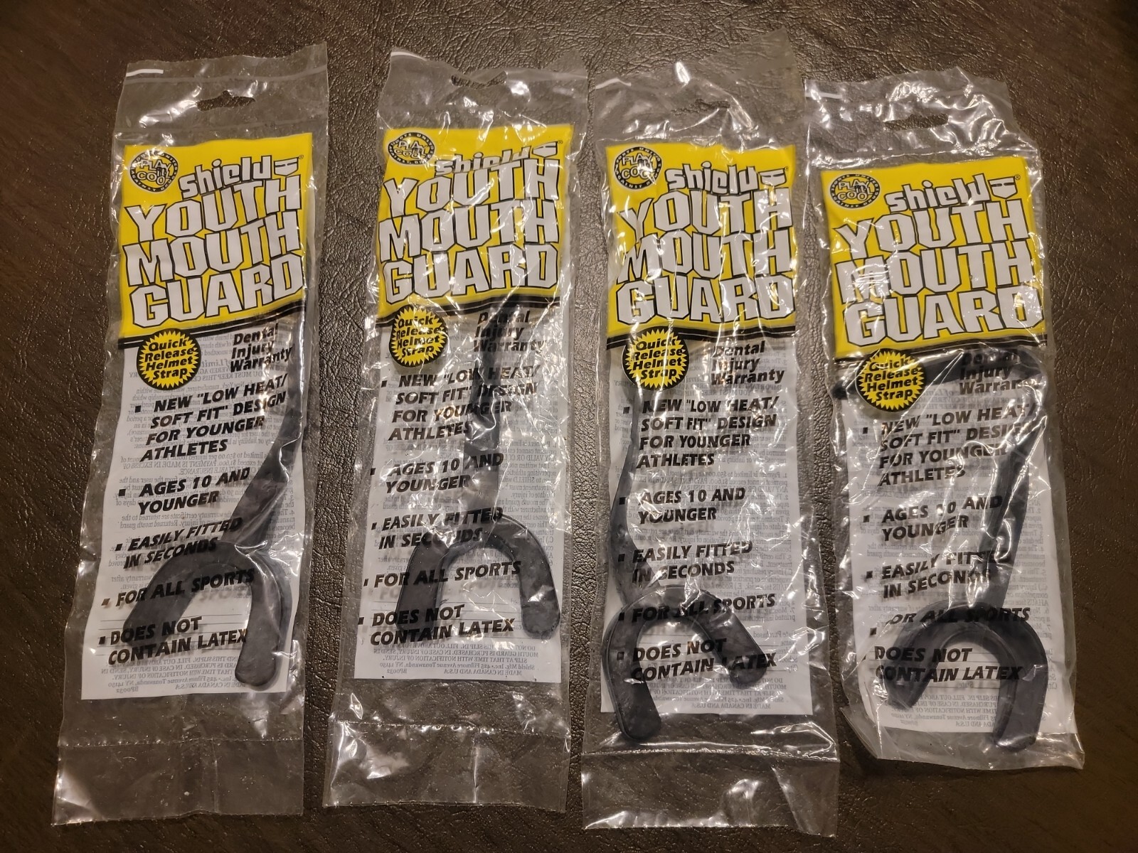 Lot of 4 Shield Youth Mouth Guards Black Quick Release Helmet Strap 10 & younger