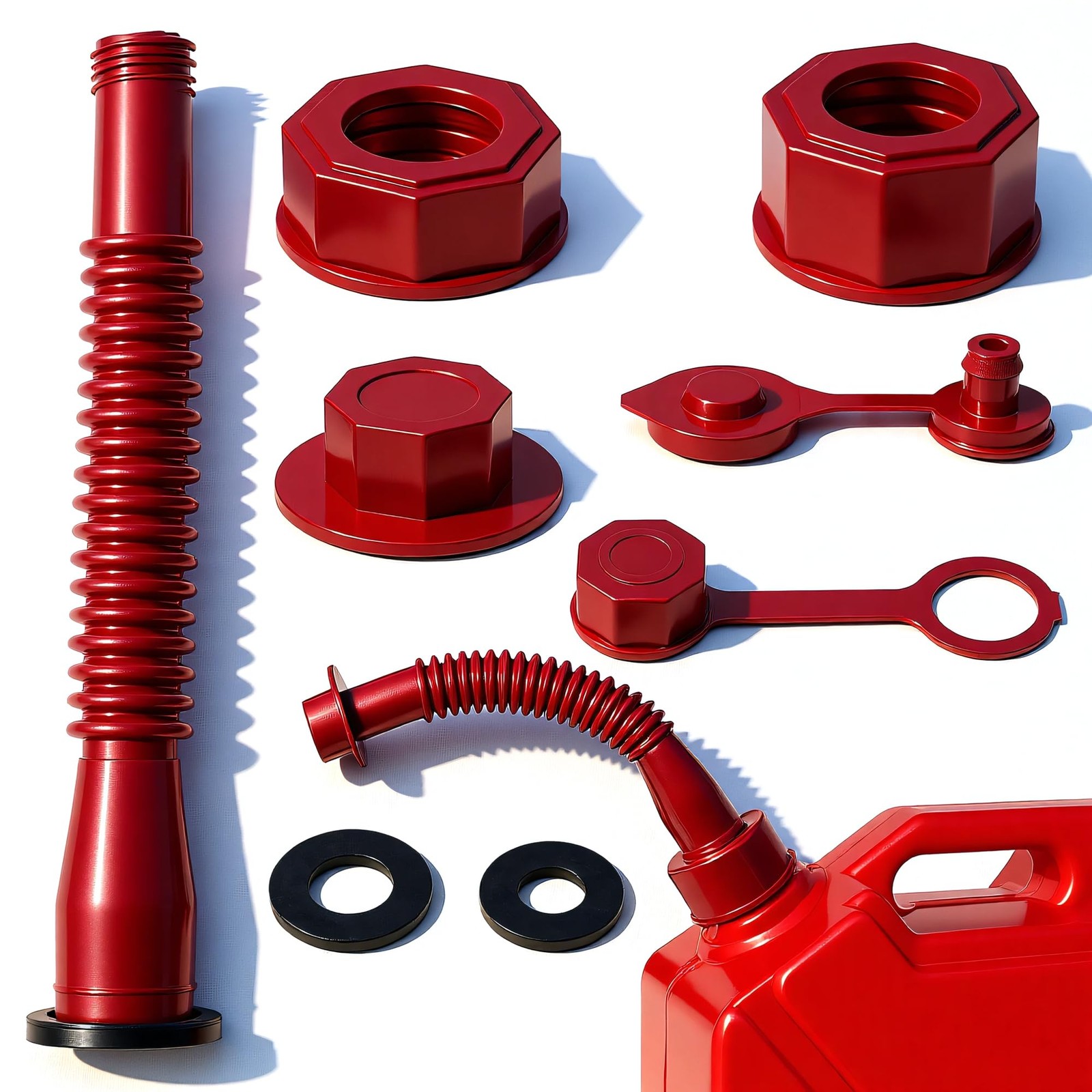 Red Gas Can Spout Replacement, 1/2/5/10 Gallon Gas Can Nozzle Kit, include 2 ...