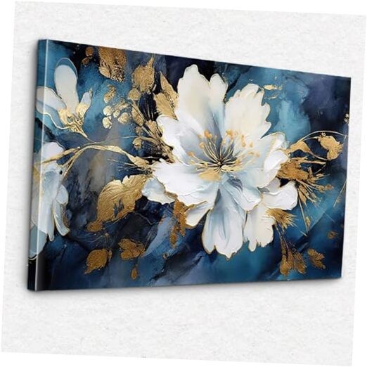 Asunygirl Flowers Wall Art Vintage 16"L x 12"W white flower canvas painting-1