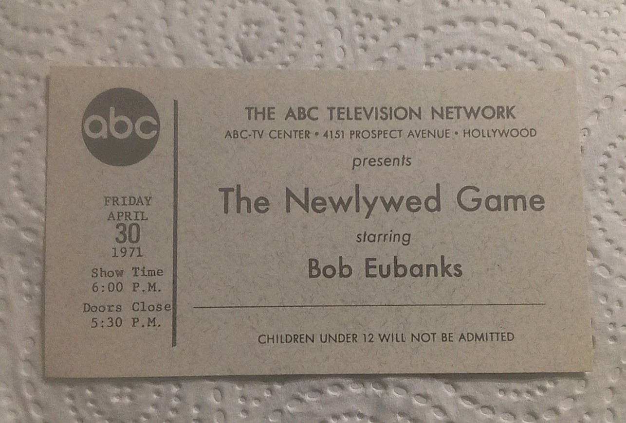 Vintage ABC "The Newlywed Game" Show Ticket - April 1971