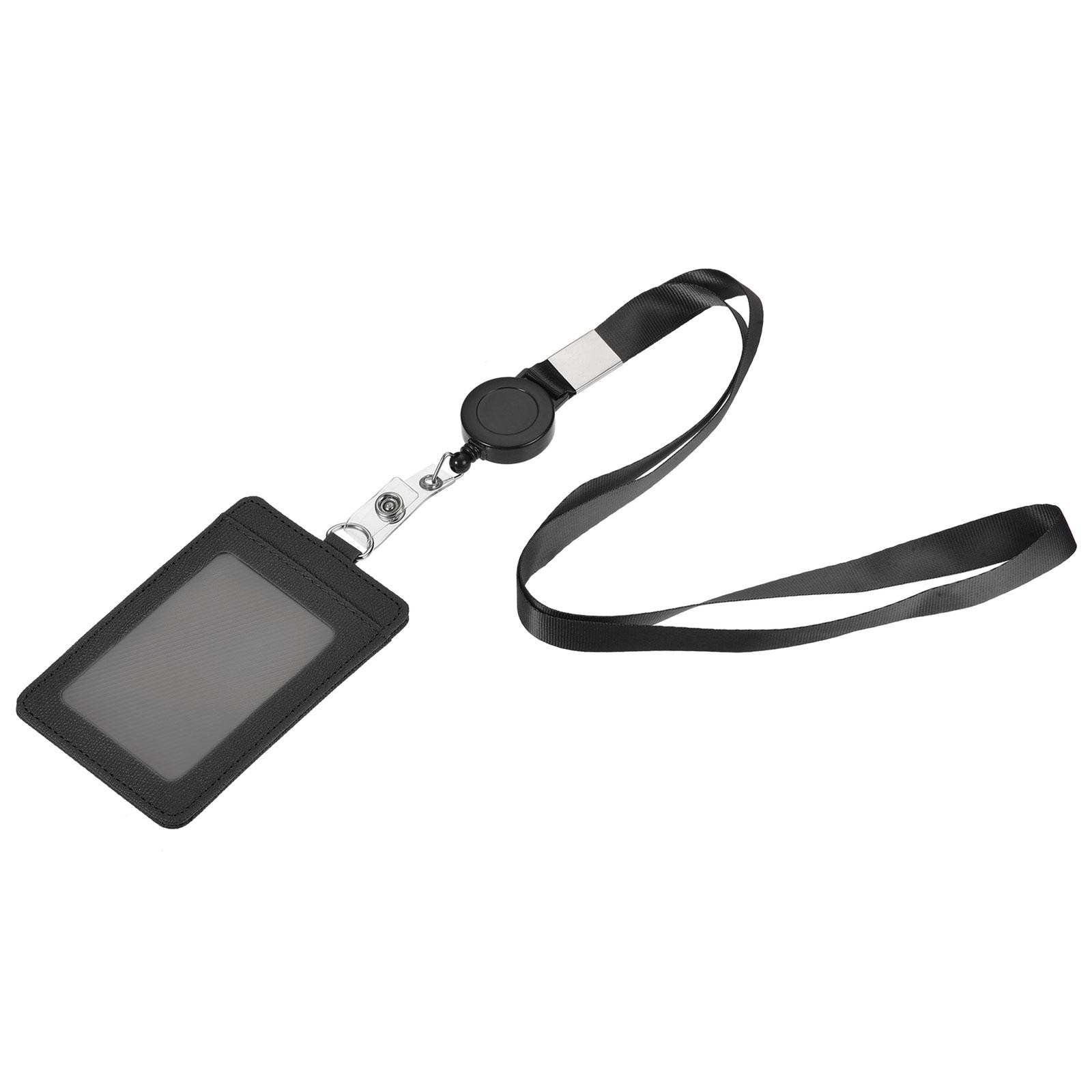 Badge Holder 11cm Vertical PU Leather ID Door Black