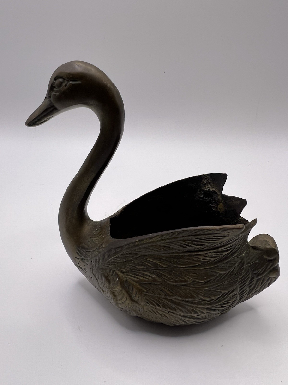 Vintage Brass Swan Planter Trinket Holder  Candle Holder 5” Tall