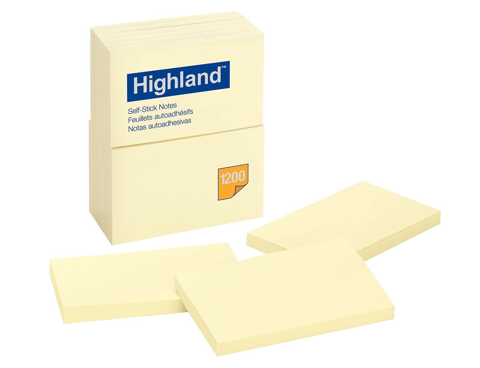 Highland Self-Stick Notes, 3" x 5", Yellow, 100 3.3" x 10.2", Yellow 