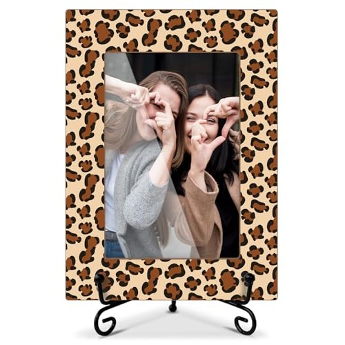 Leopard Picture Frame, Birthday Gifts for Women Wife Mom Friend, 4x6 Photos 