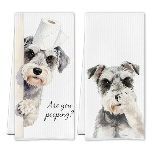 Funny Bathroom Hand Towels Lover Gifts for Women, are You Pooping Schnauzer