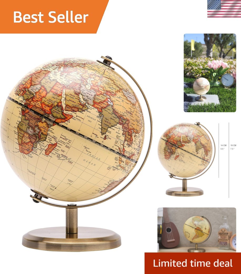 Beautifully Crafted 5.5-Inch Antique Globe with Polished Stainless Steel Base