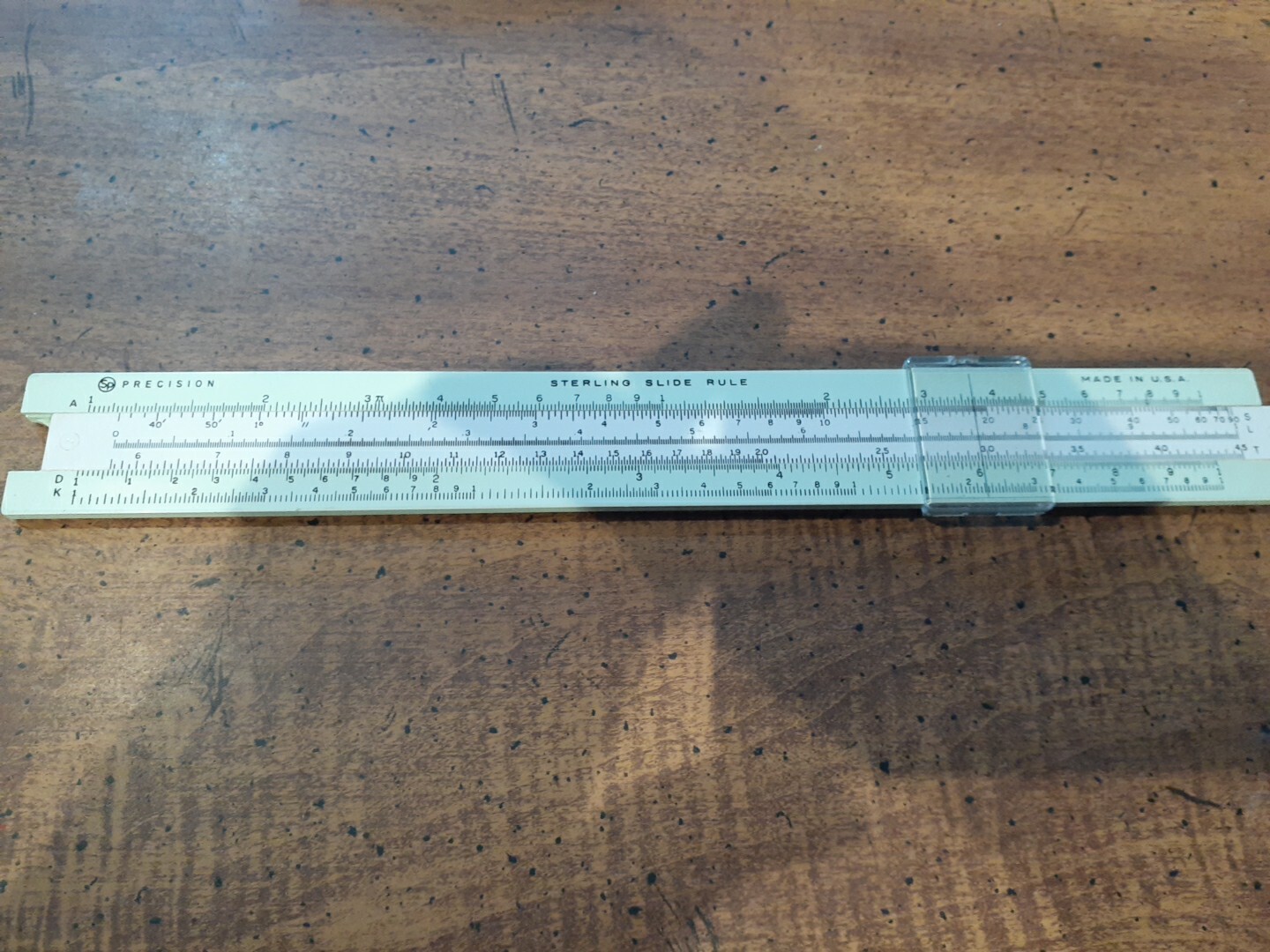 VINTAGE PRECISION STERLING SLIDE RULE RULER Green USA Math