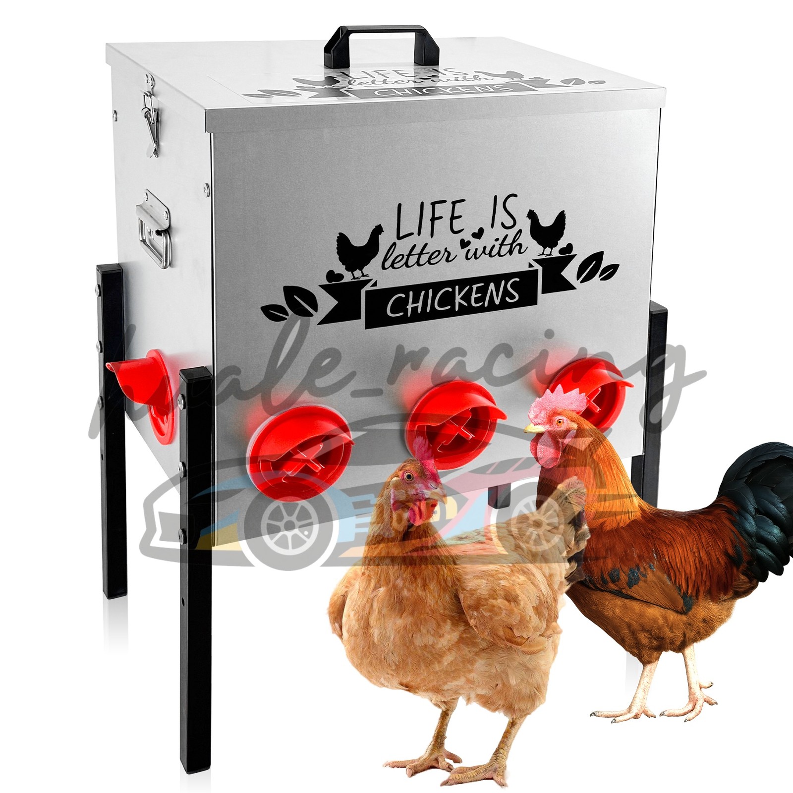 Chicken Feeder 50 lb 8 No-Waste Ports Extra-Large Galvanized Metal Poultry