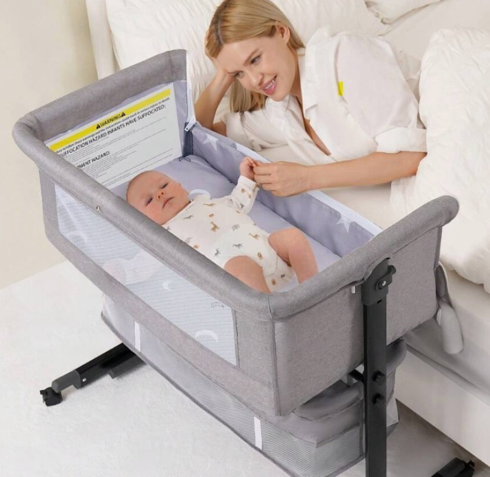 3-in-1 Baby Crib/Bassinet/Bedside Sleeper - Smooth-Gliding Wheels