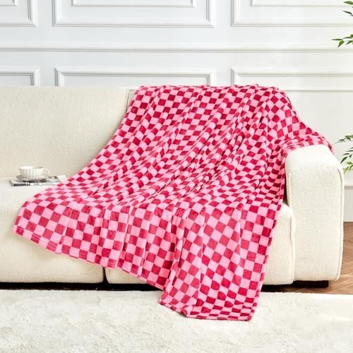  Checkered Throw Blanket Valentines Day Blanket Gifts for 50"X60" Hot Pink