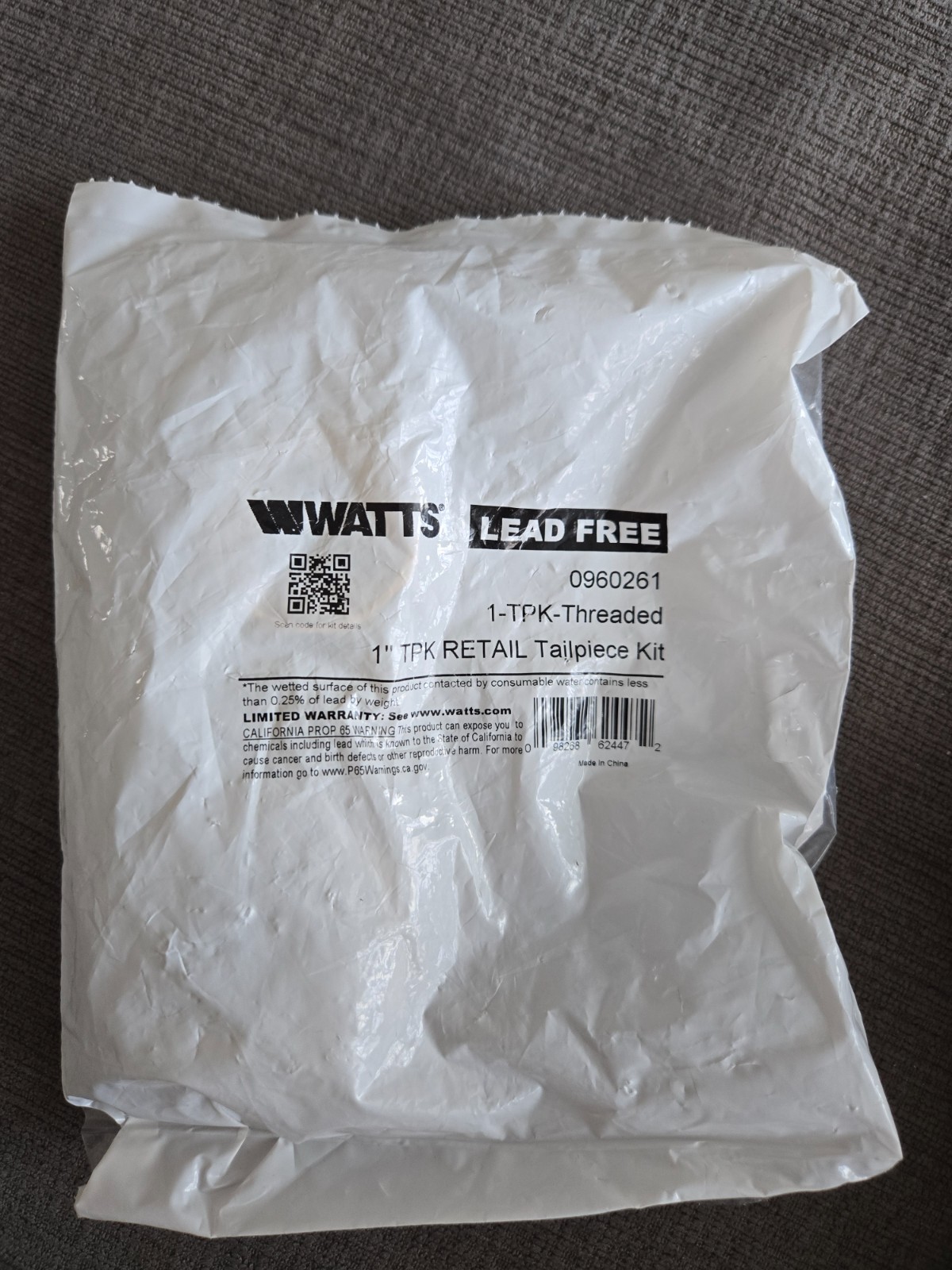 Watts 0960261 Tailpiece Kit 1" Brass Lead-Free for 25AUB & N45B Series Valve