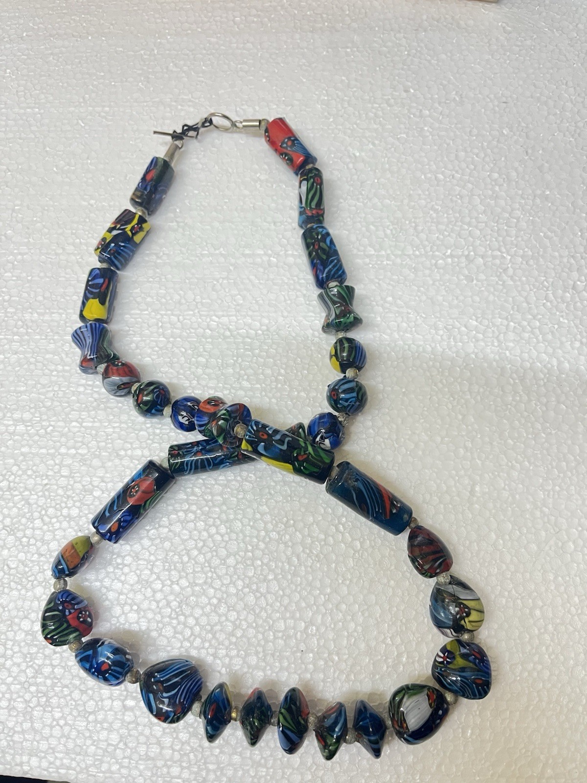 Awesome Vtg Venetian Millefiori Glass African Trade 33 Bead Necklace Diff Shapes