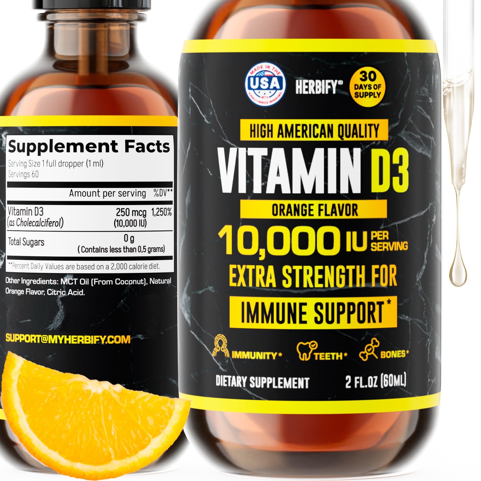 HERBIFY Vitamin D3 10000 IU - Made in USA Liquid 2 Fl Oz (Pack of 1) 
