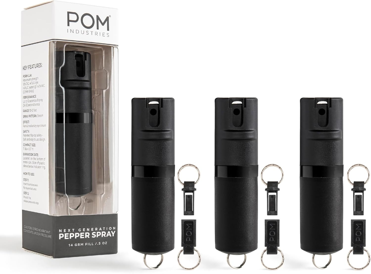 POM Premium Pepper Spray Keychain, Quick Release Access Flip Top Safety, Police 