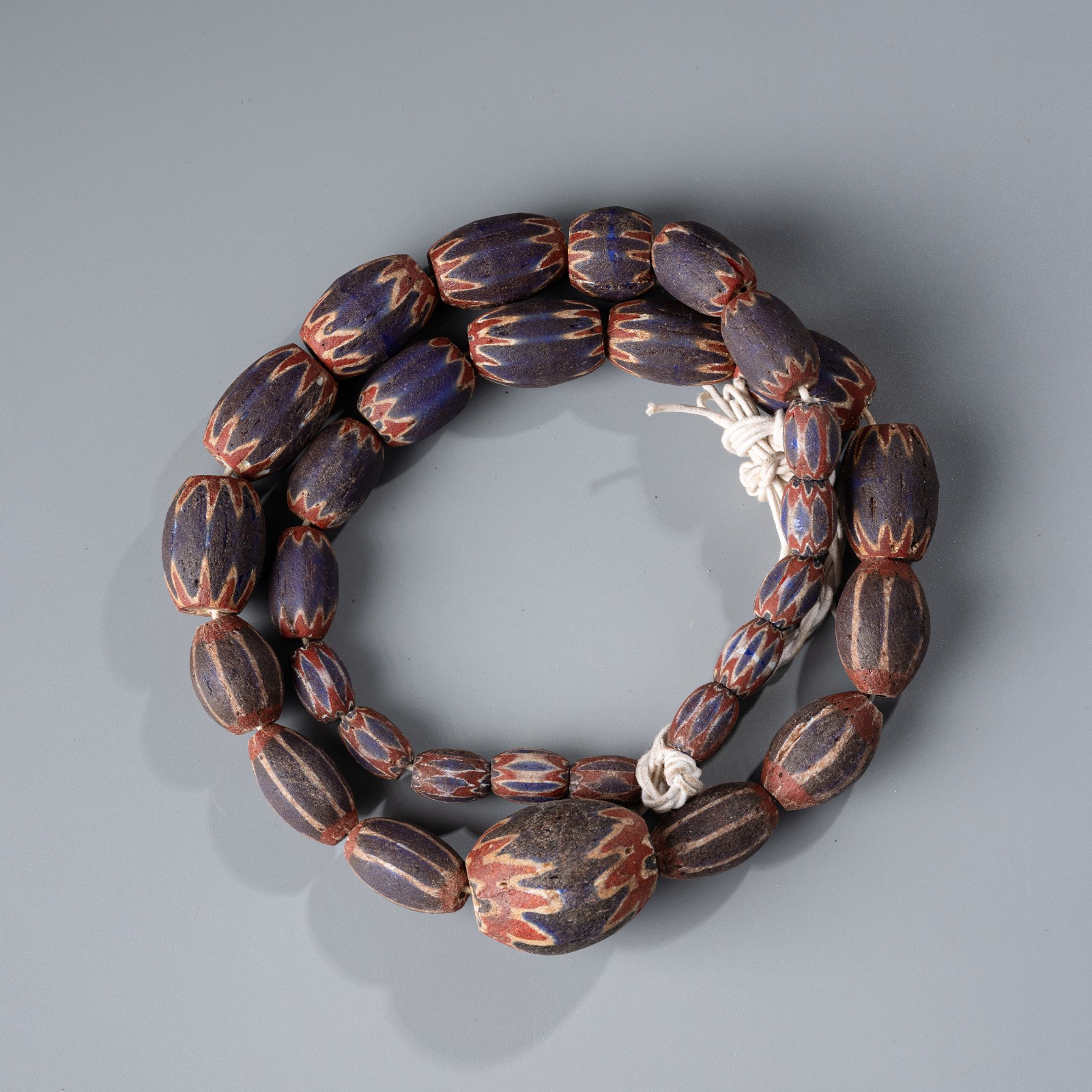 Venetian Style Blue Chevron Glass Beads – Large Size Long Strand