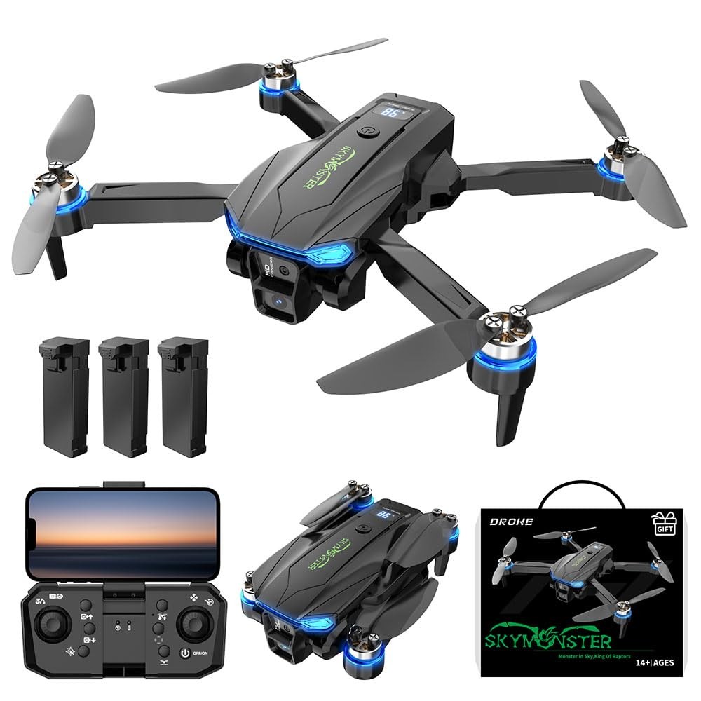 RC Drone,Drones 1080P HD Camera,3PC Batteries, FPV Foldable Drone With Brushl...