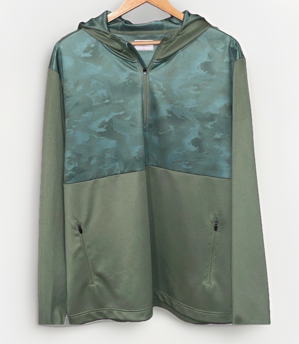 Luxxe Golf Mens L Performance Hoodie 1/4 Zip Pullover Green Camo Colorblock