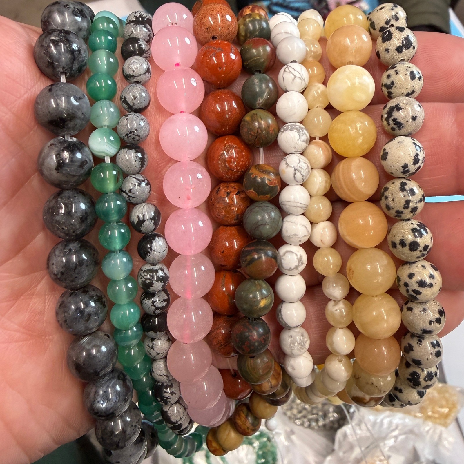 Set of 10 Natural Gemstone Round Beads Strands 15" Sizes 6,8,10 mm 14oz №B4