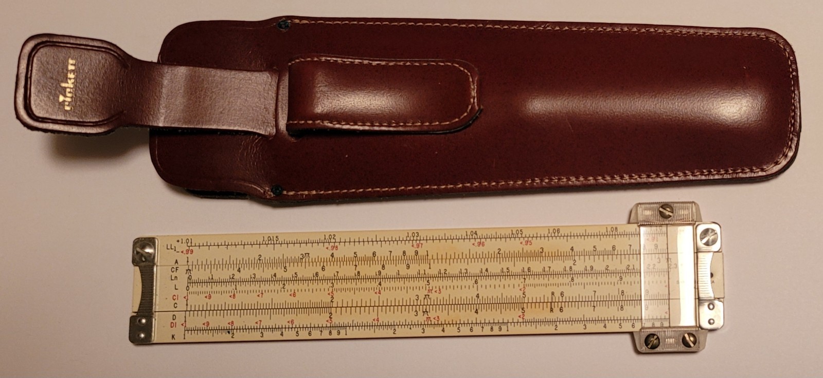 Vintage Pickett Model N600-T Log  Speed Rule 6" Slide Rule with Leather Case