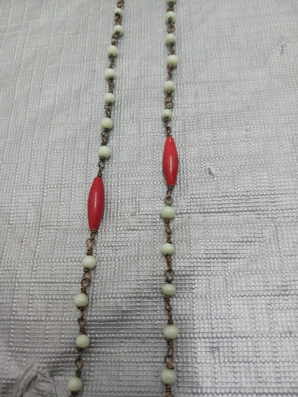 Native American Beaded Jewelry Necklace Brass Or Copper Chain 29"