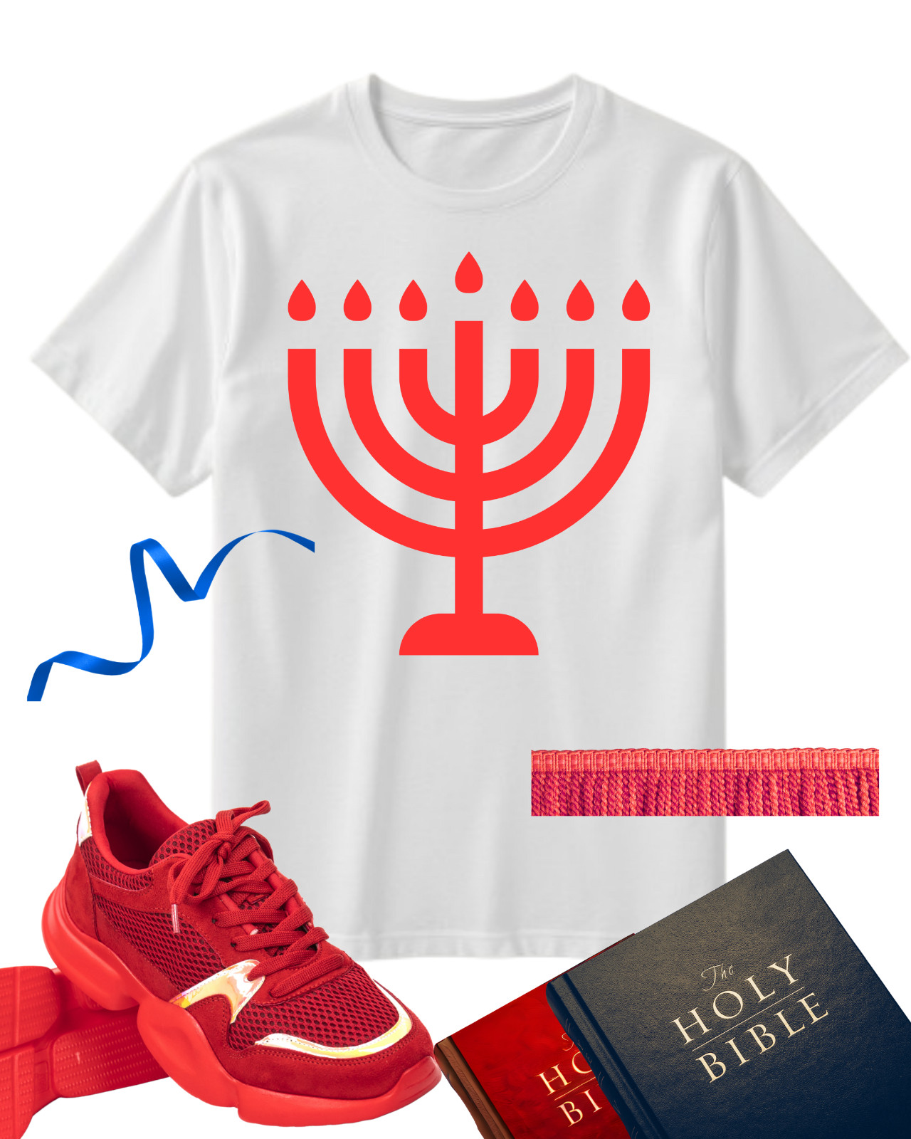 Menorah T-Shirt with Fringe  (White, L)