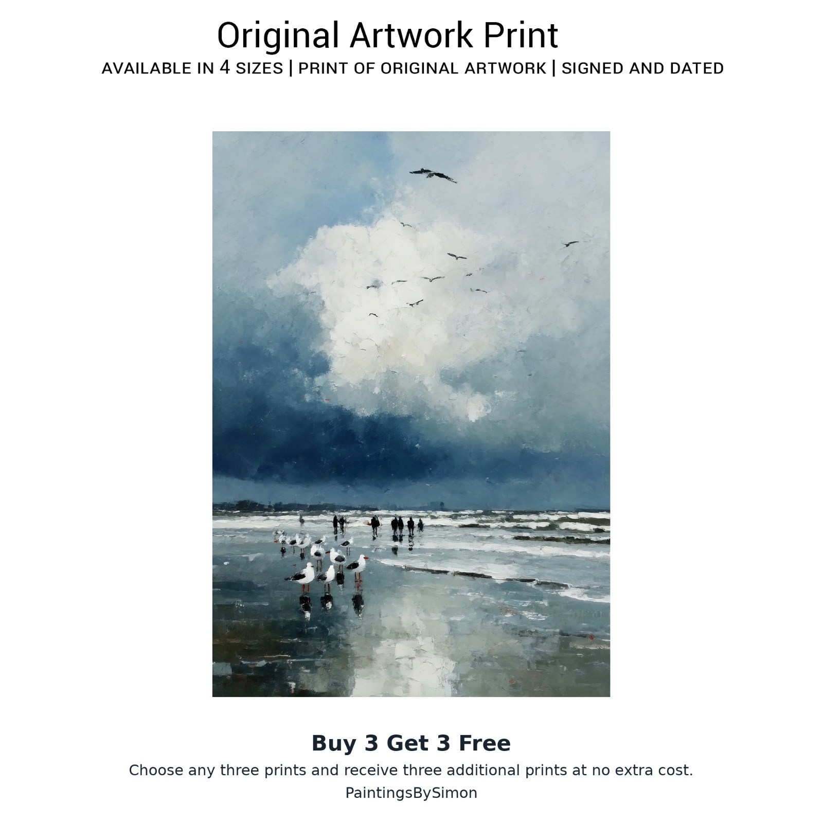Seagulls Beach Scene | Print on Matte Paper | Coastal Bird Wall Art
