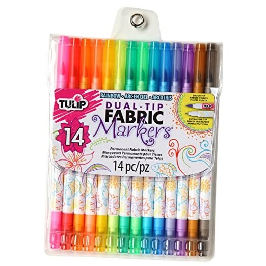  Dual Tip Fabric Markers 14 Pack - Fine Tip & Brush Tip 