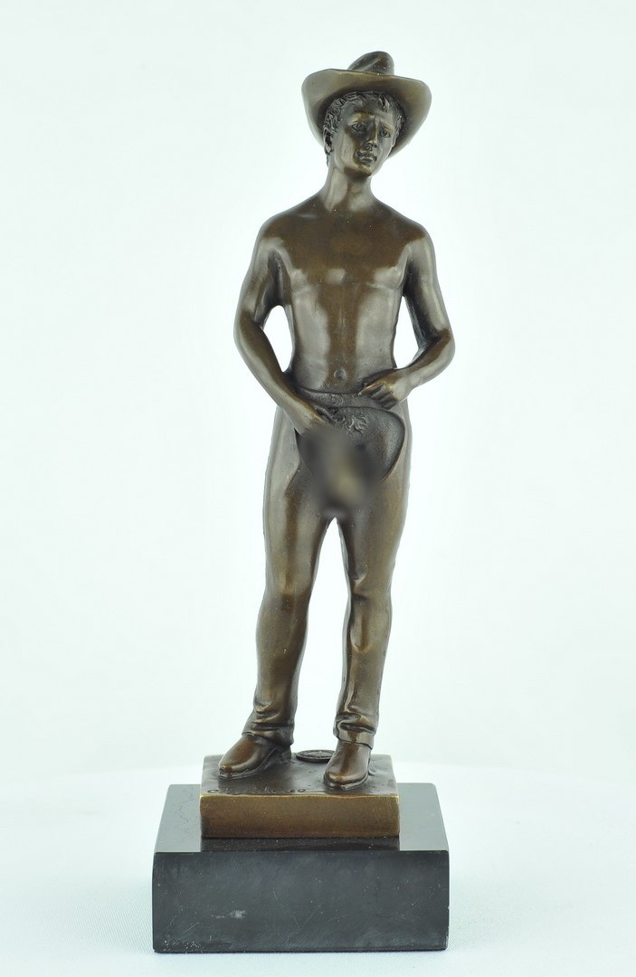 Art Deco Style Statue Sculpture Cowboy Sexy Art Nouveau Style Bronze Signed