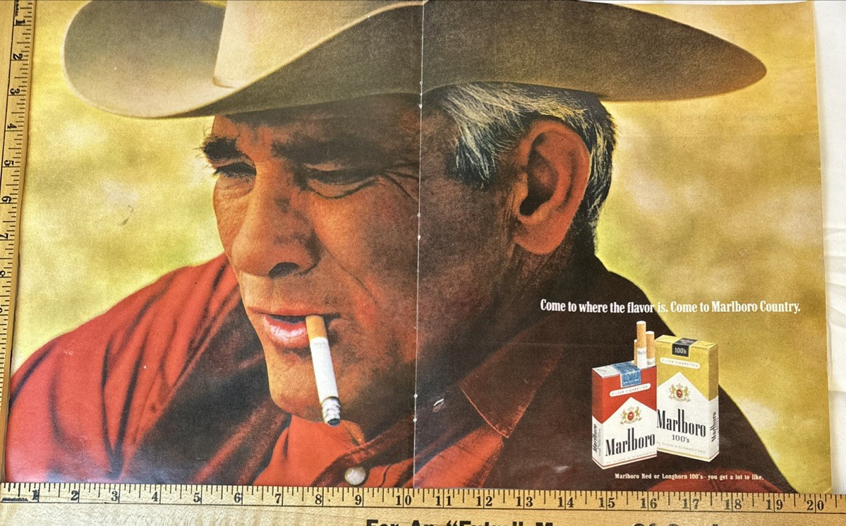 13x20 Marlboro Poster Vintage Advertisement Cigarettes Cowboy Man Print Ad
