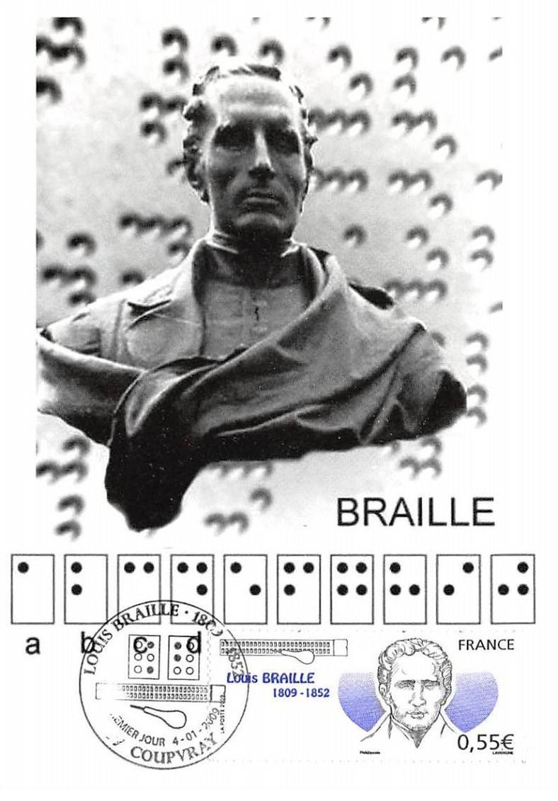 Maximum Card - FRANCE - COR13680 - 01/04/2009 - Louis Braille - Cover Stamp