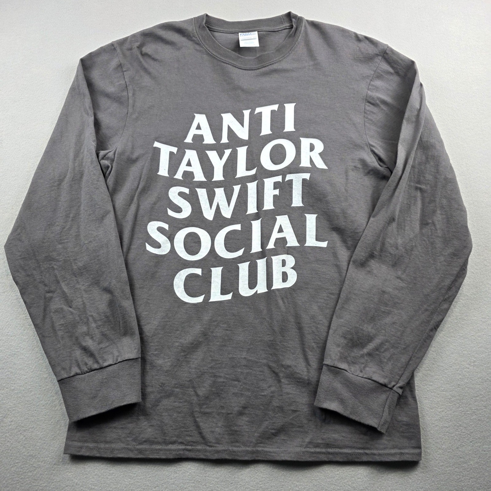 Port & Company Anti Taylor Swift Social Club Gray Long Sleeve Shirt Mens Medium