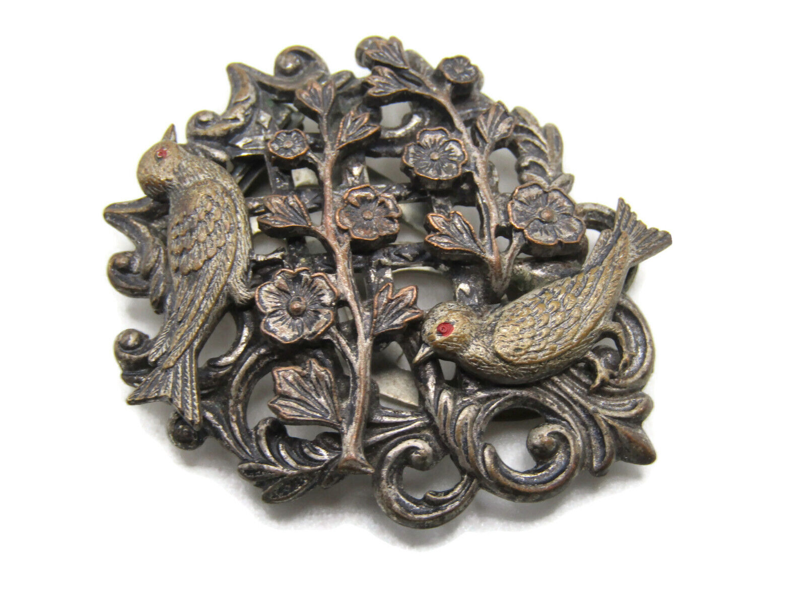 Birds & Floral Vines Shirt Scarf Clip Gold Tone