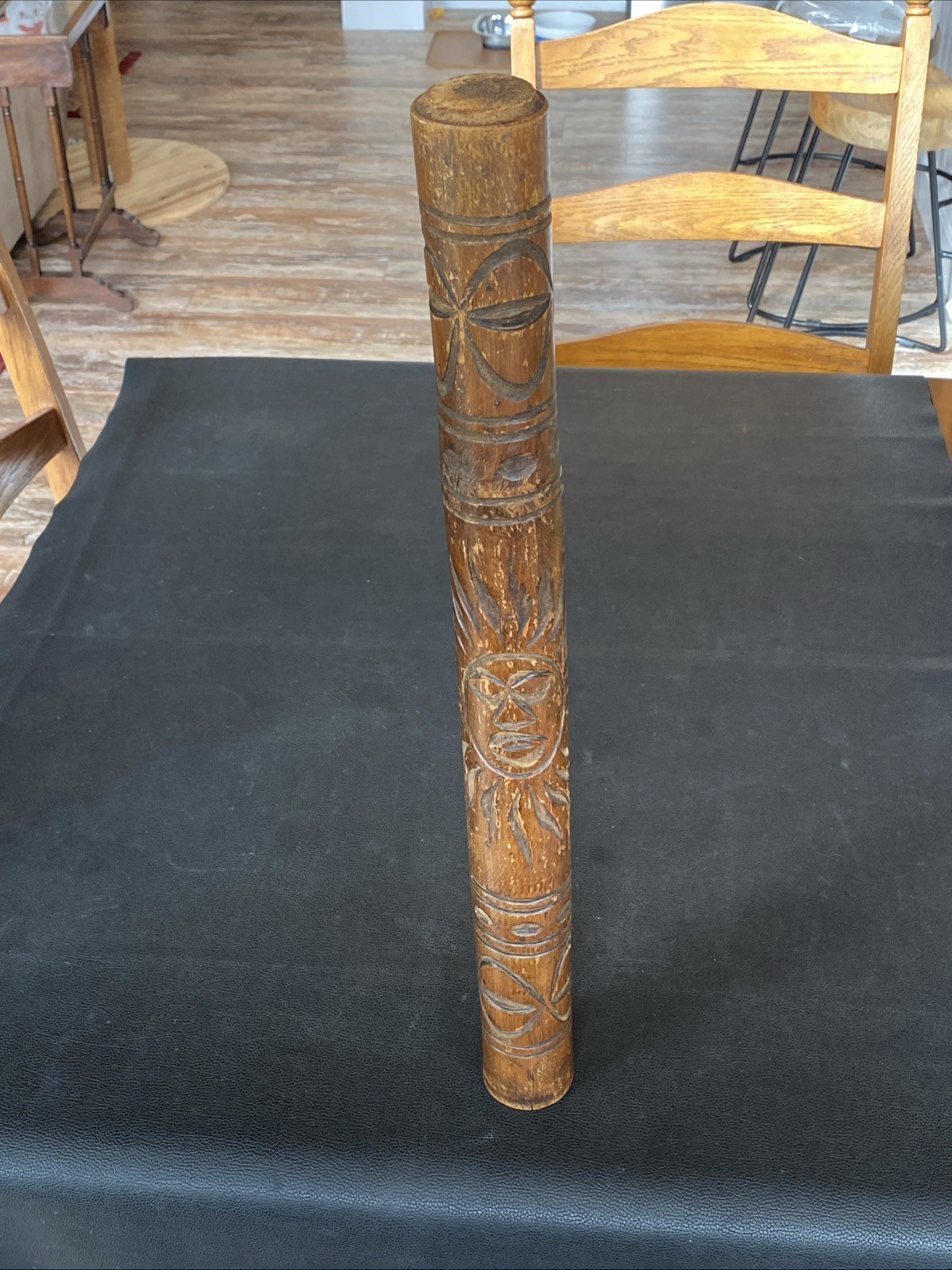 VTG Tribal Wood Carved Bamboo Rain Maker Moon Stick Tribal Sun Percussion Shaker