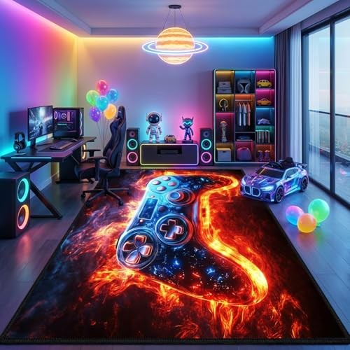 Gamer Room Rug for Boys - Gamer Room Carpet for Teen Room Video Game Pattern 