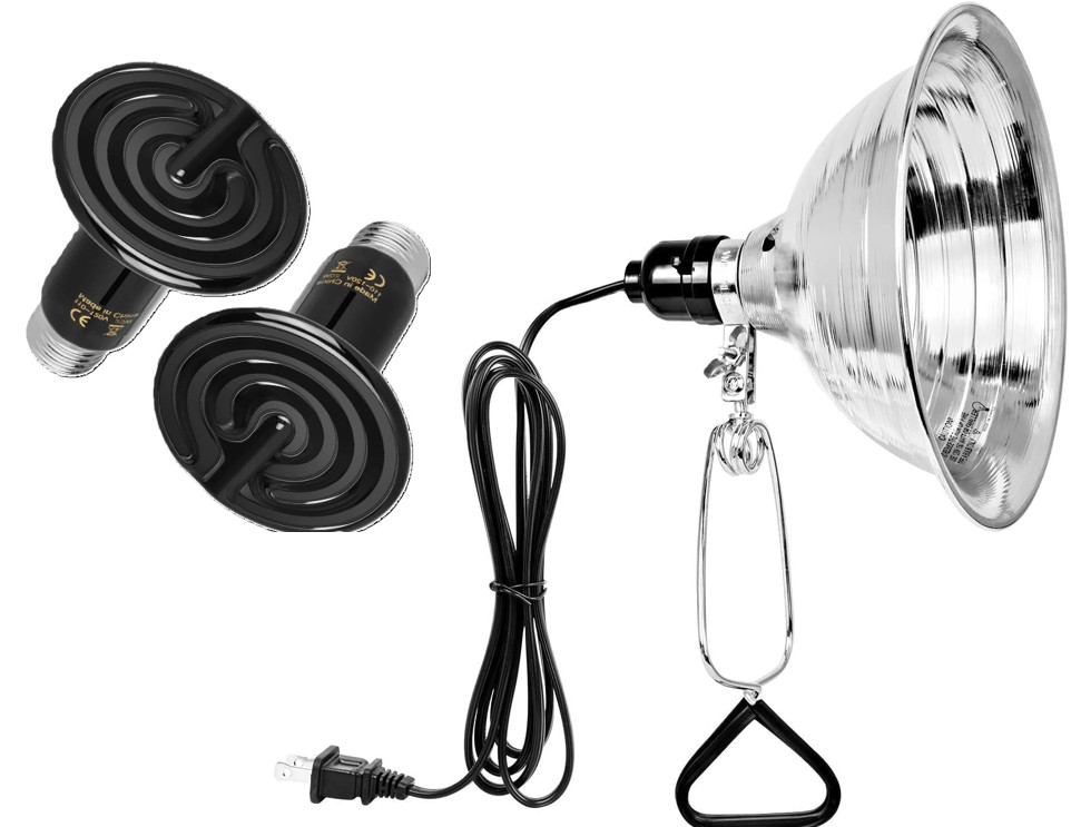 100W Ceramic Reptile Heat Bulbs & 150W Clamp Light with 8.5" Aluminum Reflector