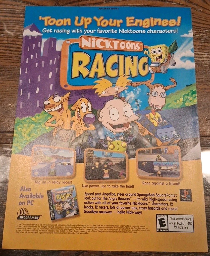 Nicktoons Racing Video Game Vintage Print Ad 2001 8x11